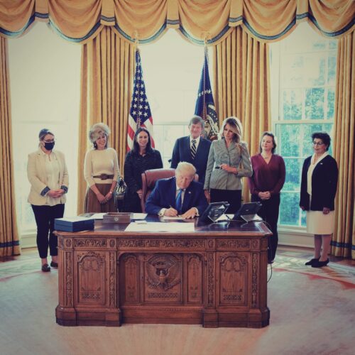 President Trump signing legislation for the first-ever outdoor monument honoring women's suffrage.