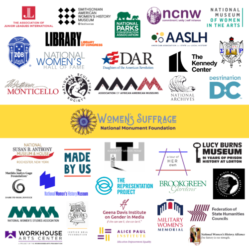 Logos of organizations that are partnering with Women's Suffrage National Monument Foundation.