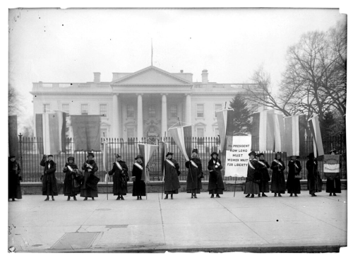 Photo Source: Library of Congress Description: Suffragists picketing at the White House, 1917